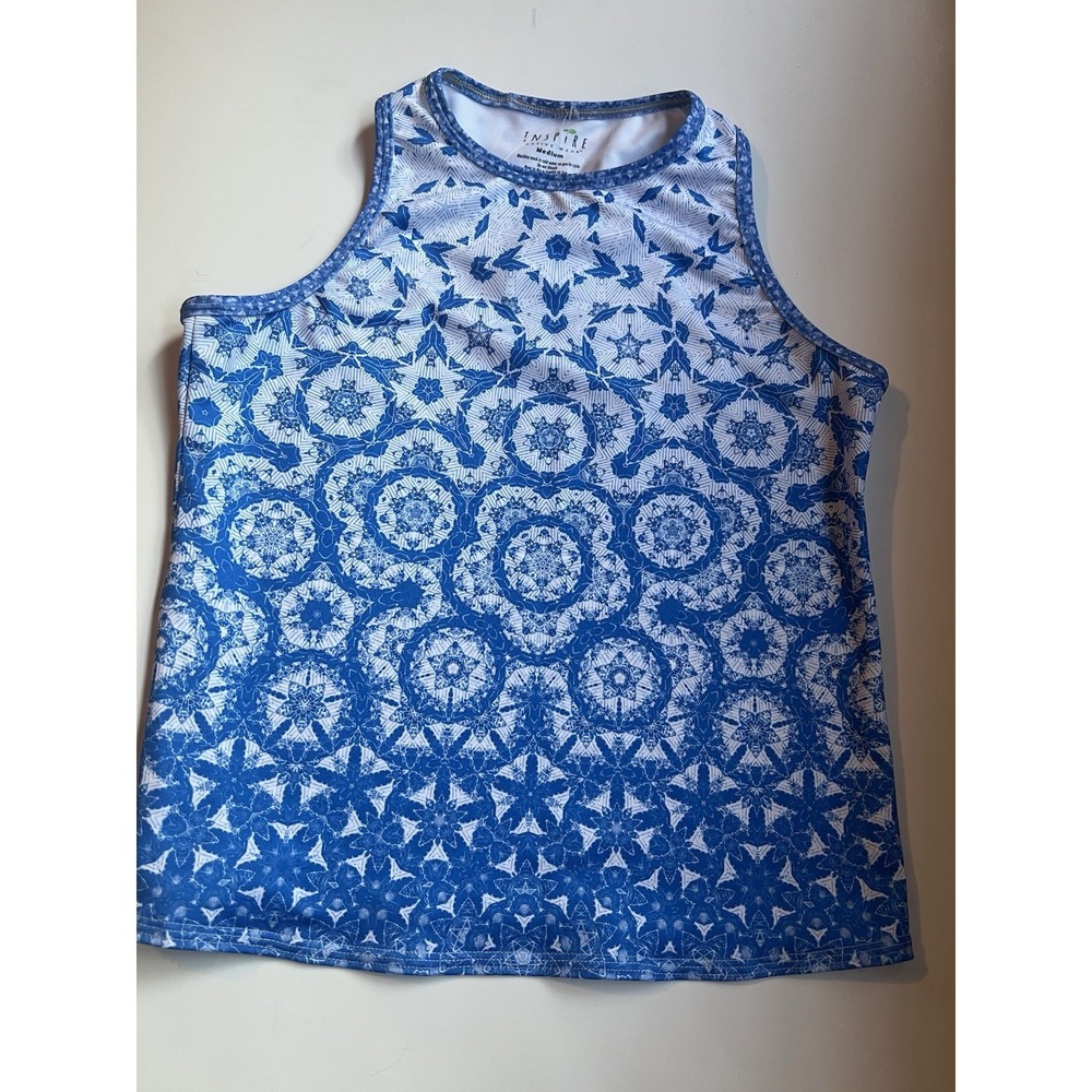Inspire Active Wear Blue Geometric Sleeveless Tank Top Size Medium